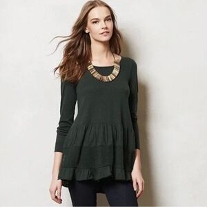 Knitted and Knotted Anthropologie‎ Dark Green Ruffle Hem Sweater Women's Small